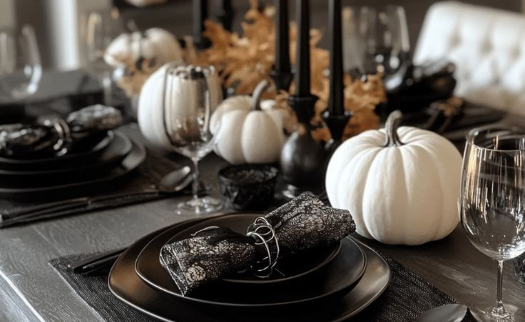 A MOODBOARD OF SOPHISTICATED HALLOWEEN PARTY DECOR IDEAS