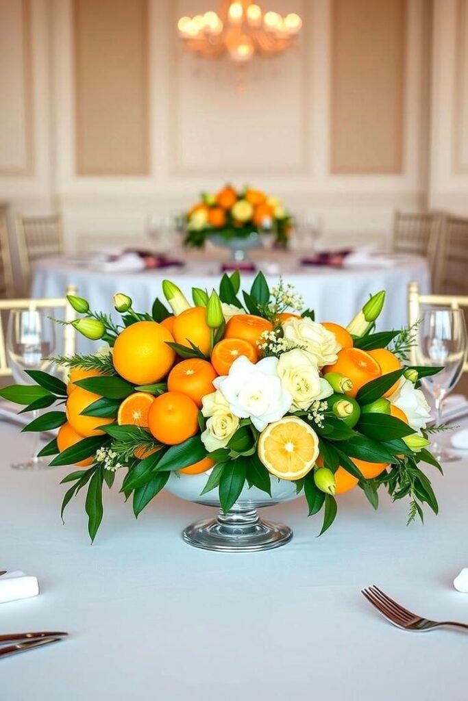 Natural-Greenery-and-Citrus-Centerpiece