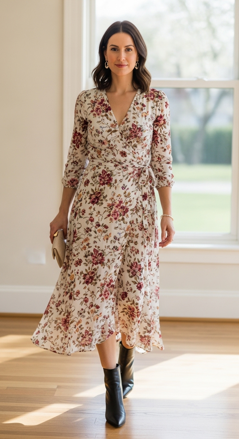 Floral-Wrap-Dress-Pointed-Booties