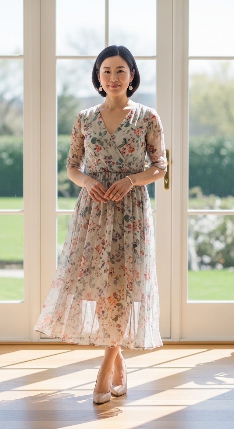 Flowy-Floral-Dress-Neutral-Pumps