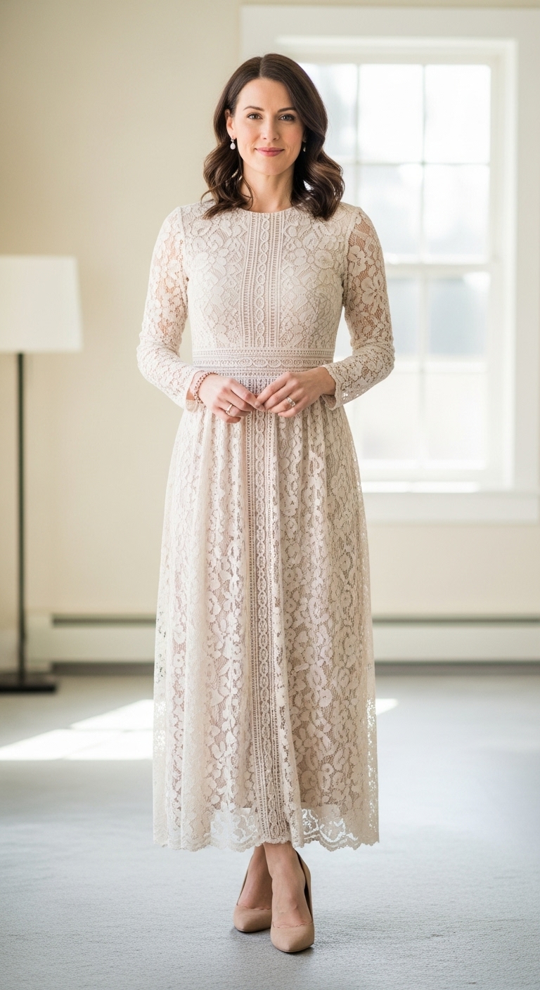 Long-Sleeve-Lace-Dress-Nude-Pumps