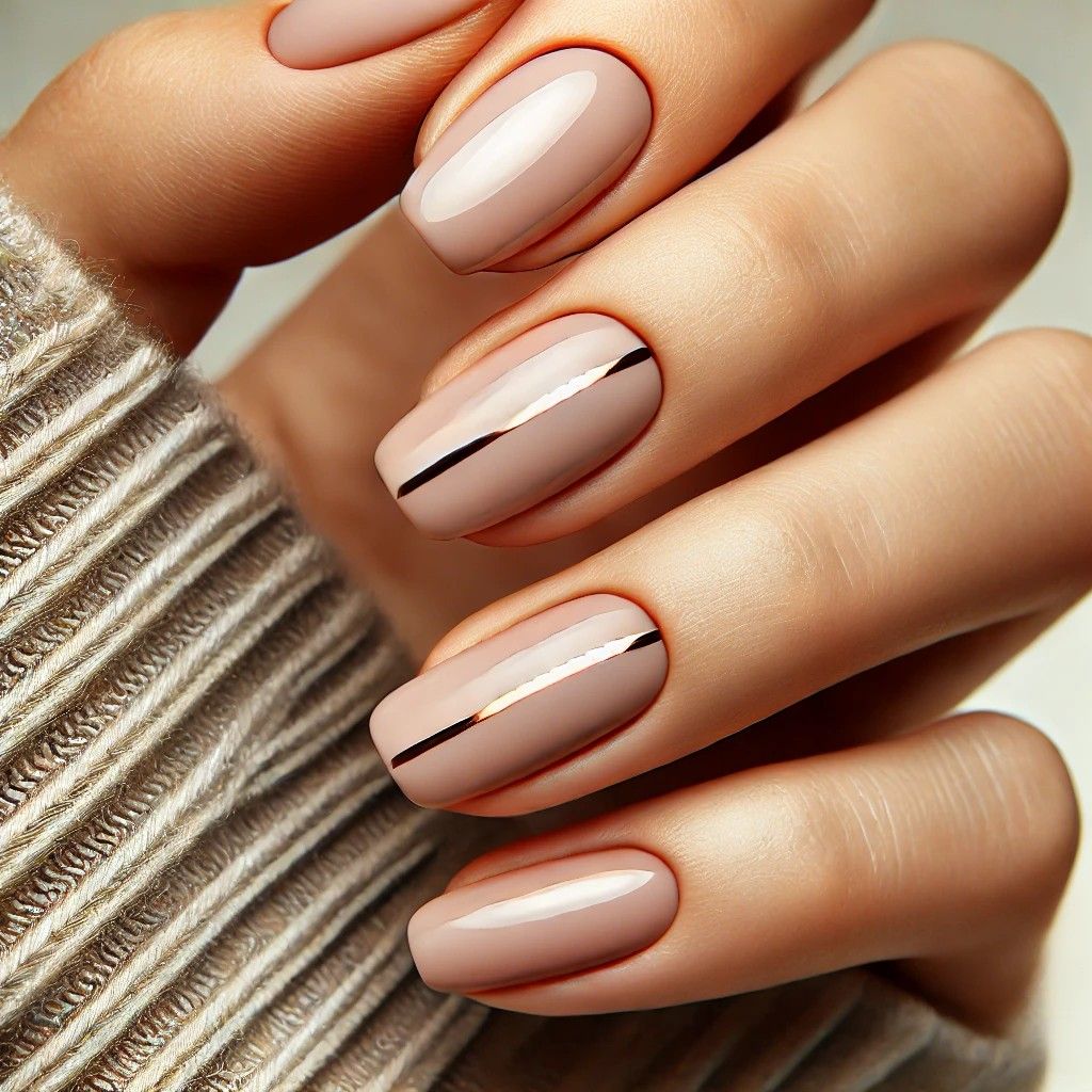 Nude-Nails-with-a-Single-Metallic-Stripe