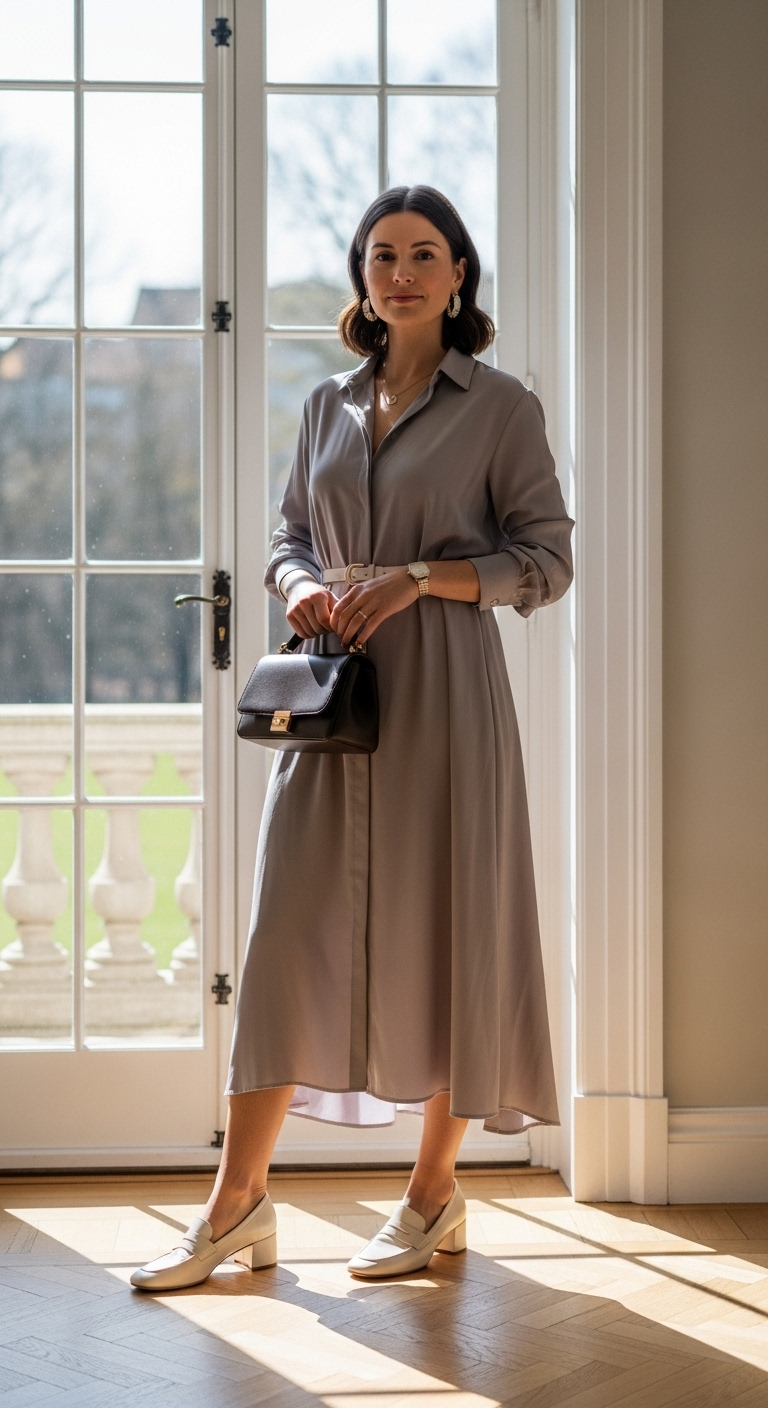 Polished-Shirt-Dress-Loafers-or-Block-Heels