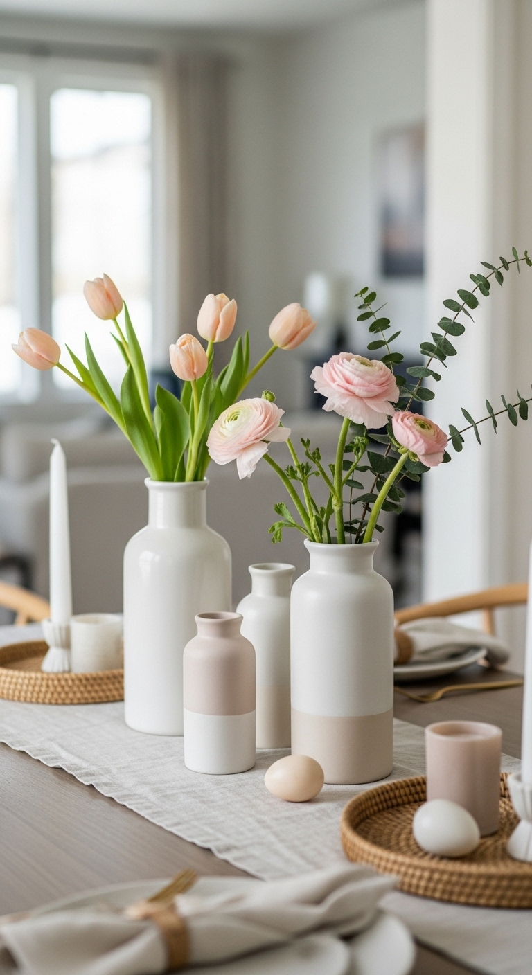 Spring-table-centerpiece-with-ceramic-vases
