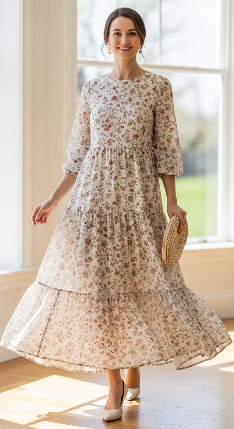 Tiered-Maxi-Dress-Kitten-Heels