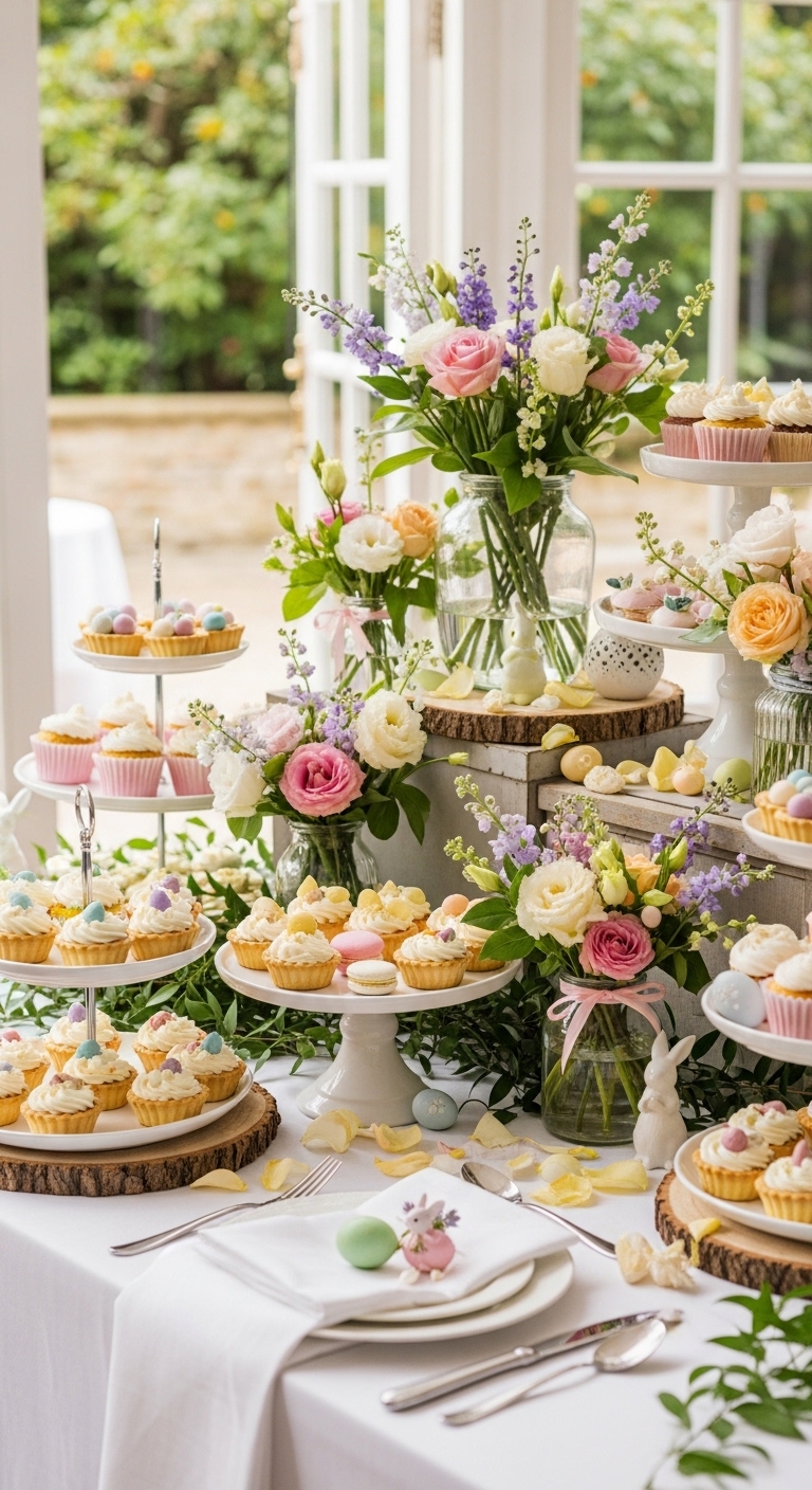 Flowers-and-Greenery-easter-dessert-table-ideas