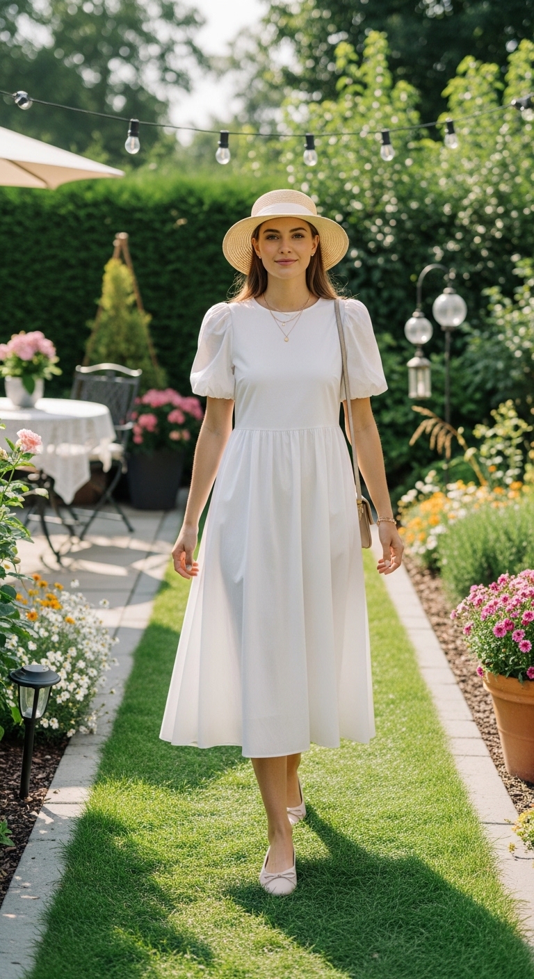 Midi-Dress-with-Puff-Sleeves-and-Flats