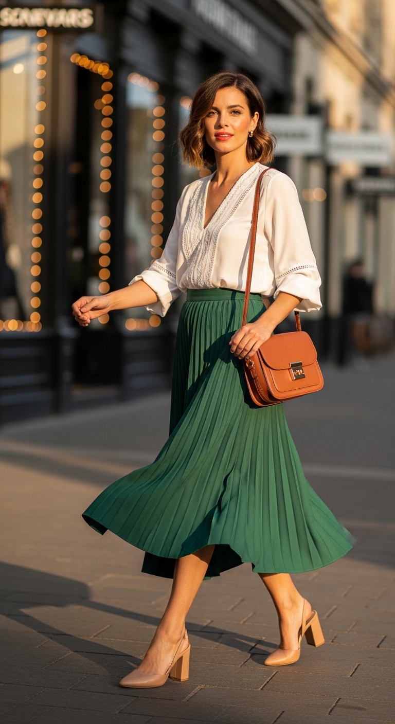 Midi-Skirt-and-Light-Blouse-Combo