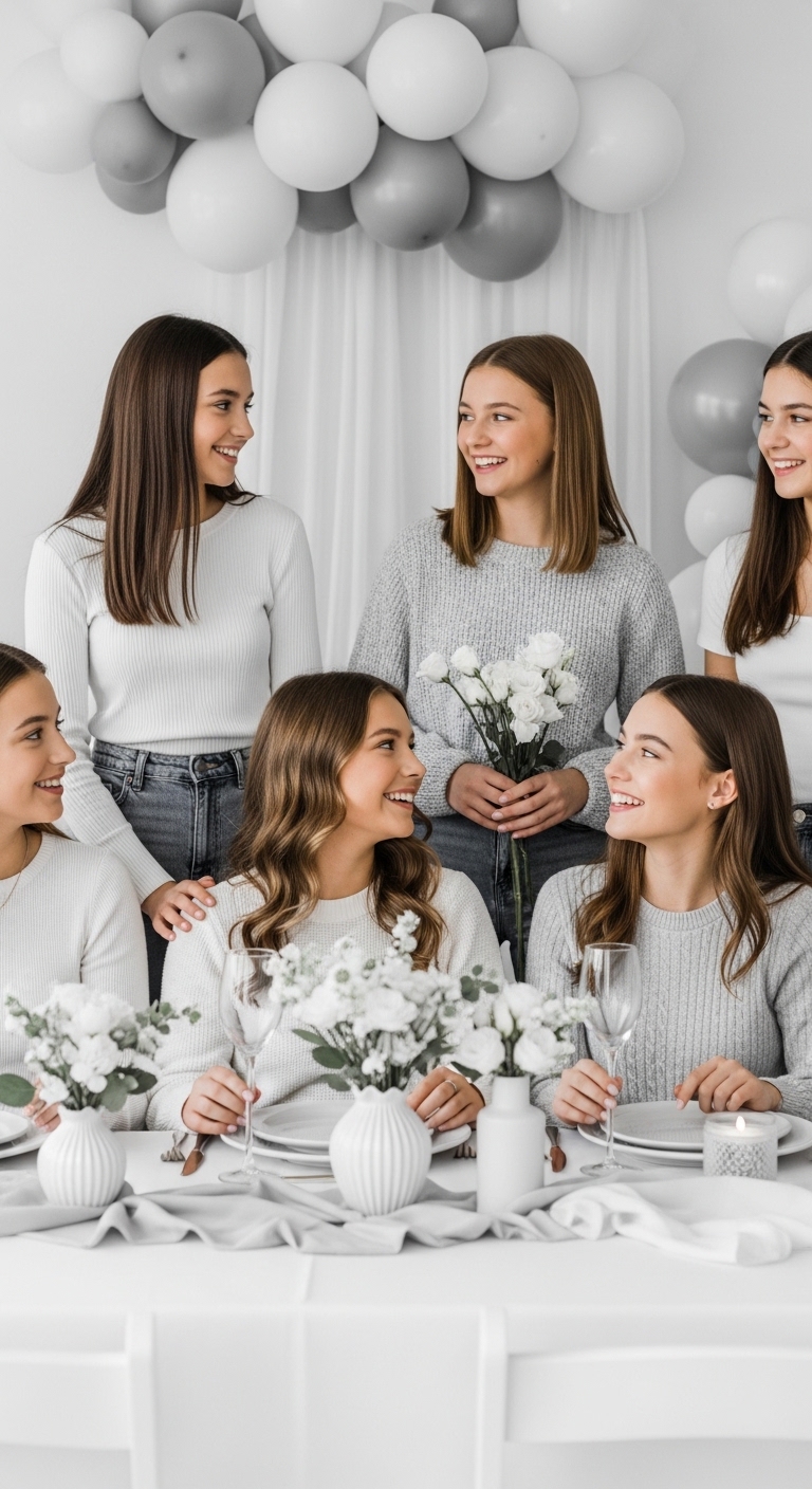 Floral-Monochrome-Party-Aesthetic Sweet 16 Birthday Party Themes