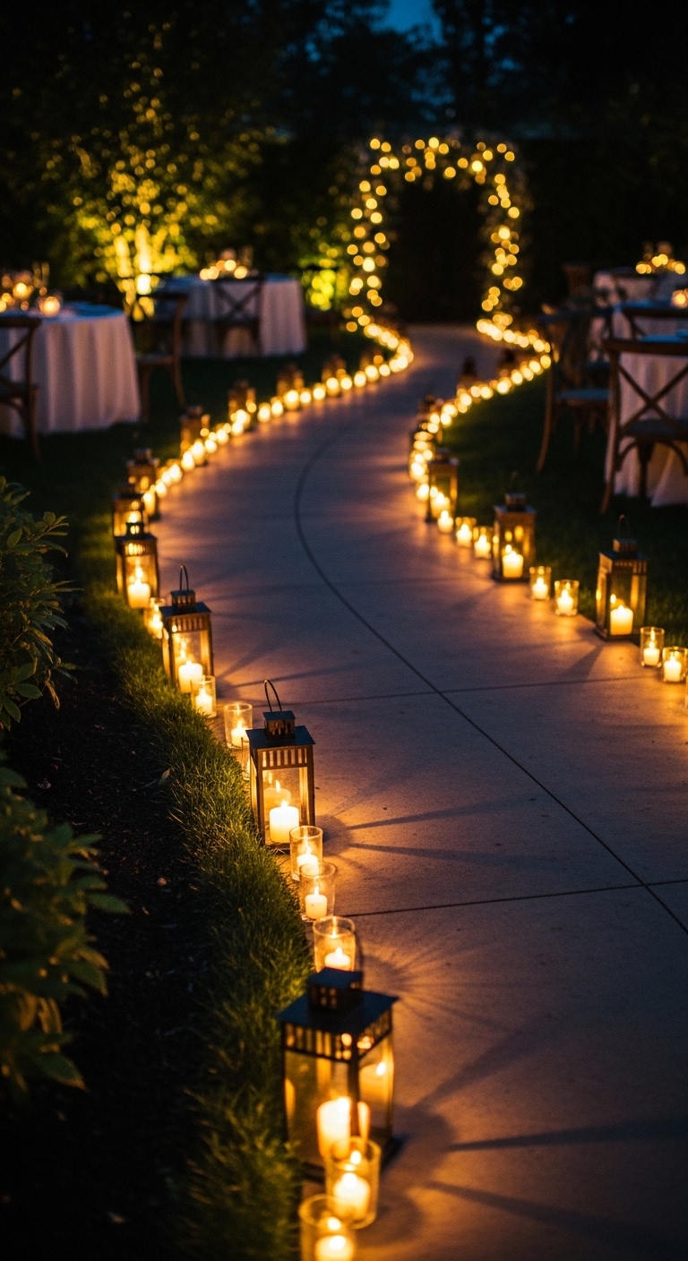 Lantern-Lined-Pathways-backyard-wedding-lighting-ideas