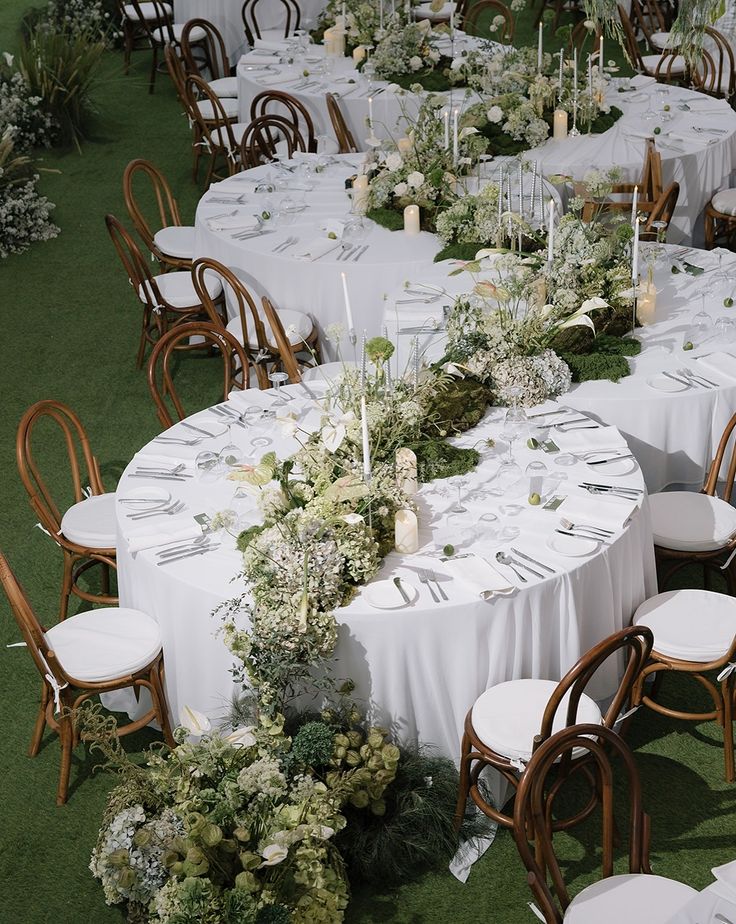 Curved Reception Table Layout as one of the Backyard Night Wedding Ideas