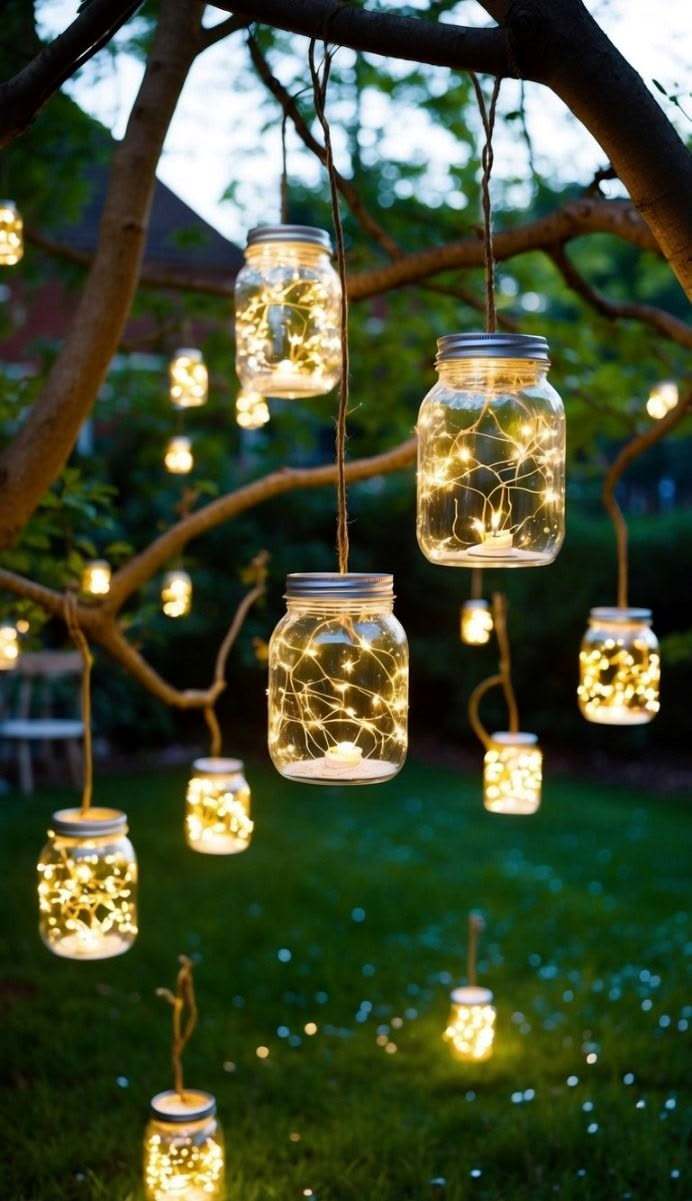 Tree With Hanging Fairy Lights as one of the Backyard Night Wedding Ideas