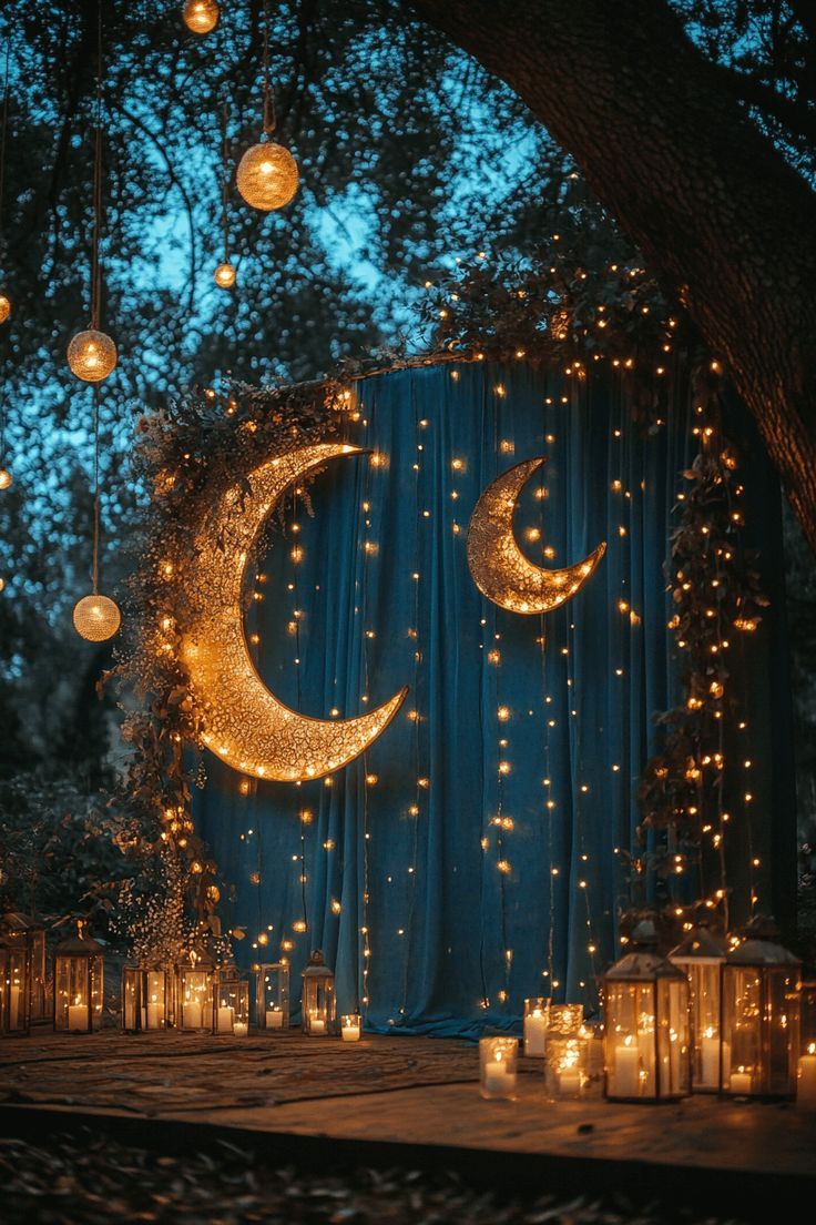 Starry Night Photo Booth Wall With Fairy Lights