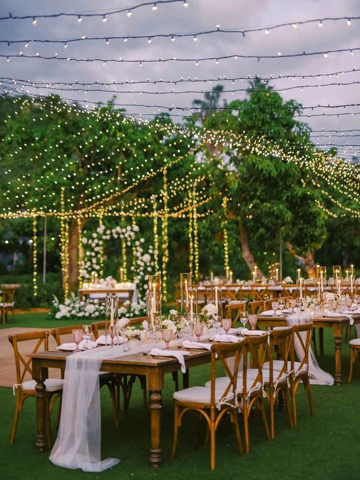 String Light Ceiling Canopy as one of the Backyard Night Wedding Ideas