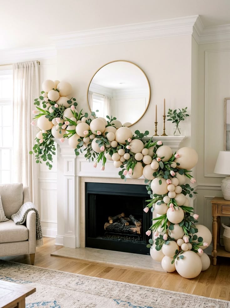 A-balloon-garland-framing-the-entire-mantel-space.