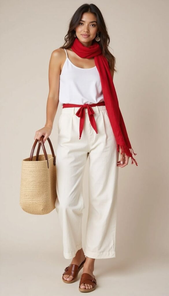 All-White-Linen-Set-Red-Accessories