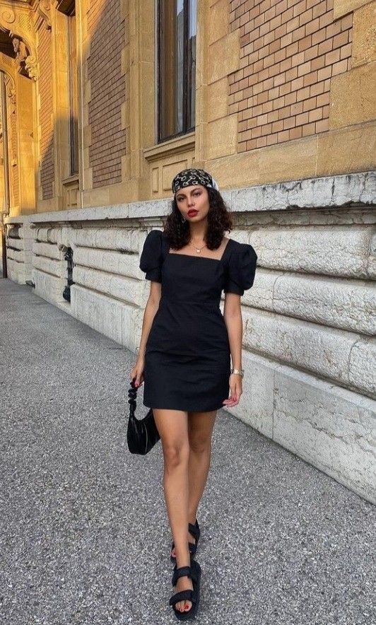 Black-Mini-Dress-Sunglasses-Sandals