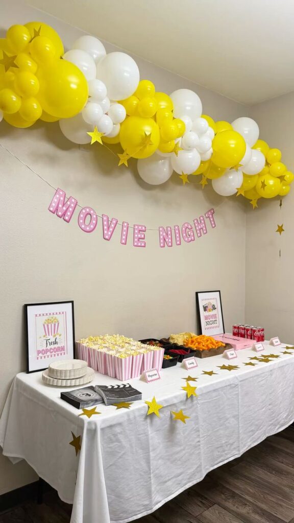 Movie-night-birthday-setup.
