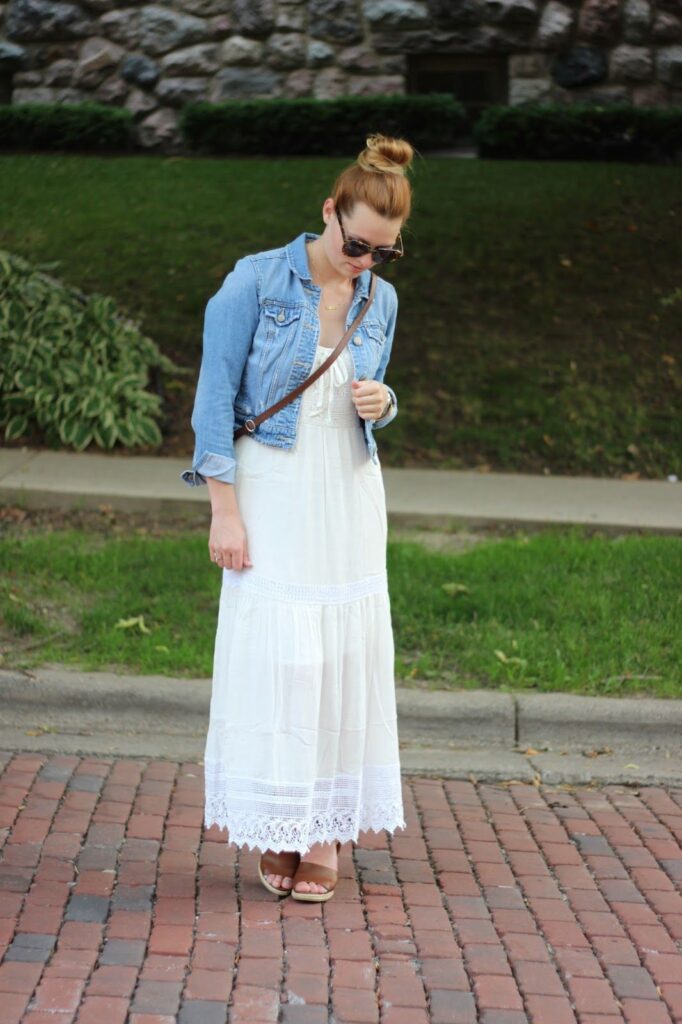 White-Sundress-Navy-Denim-Jacket