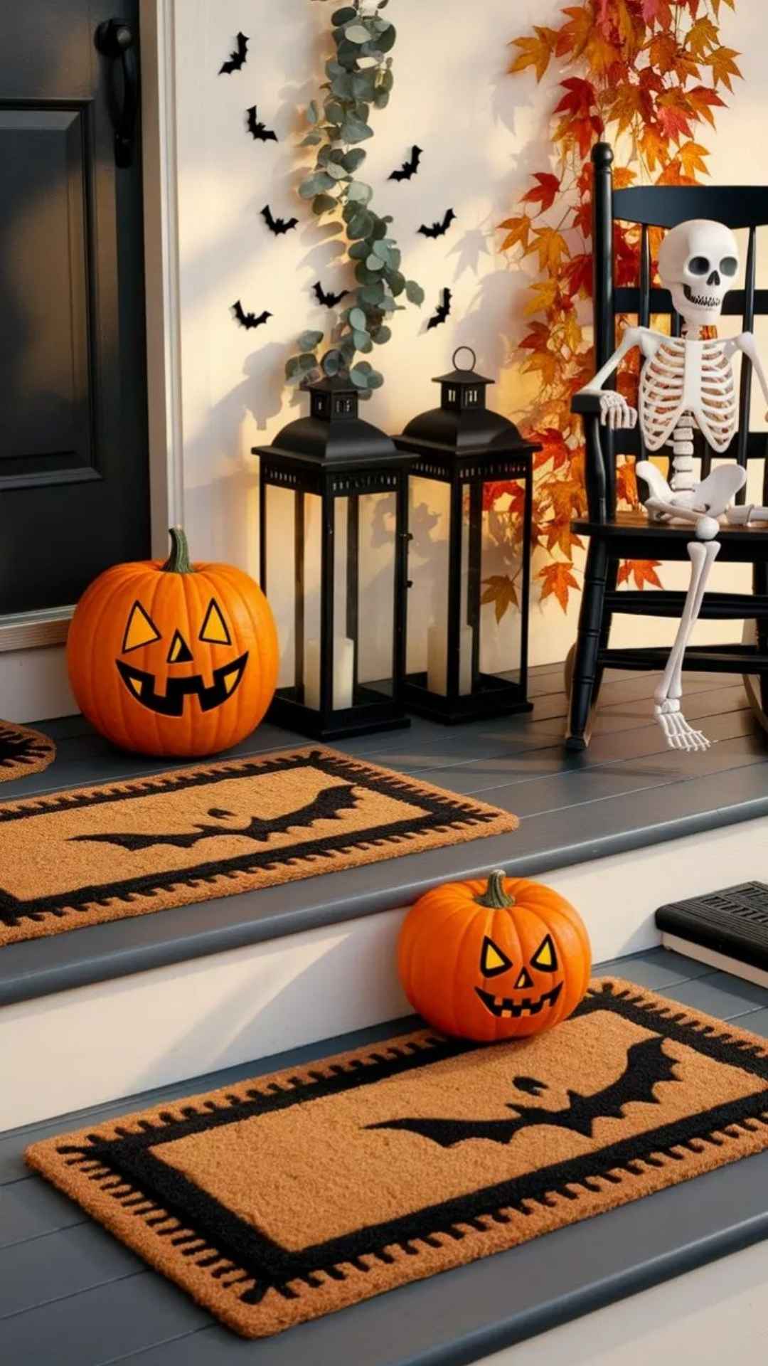 Spooky Doormat Display for Halloween porch decor ideas