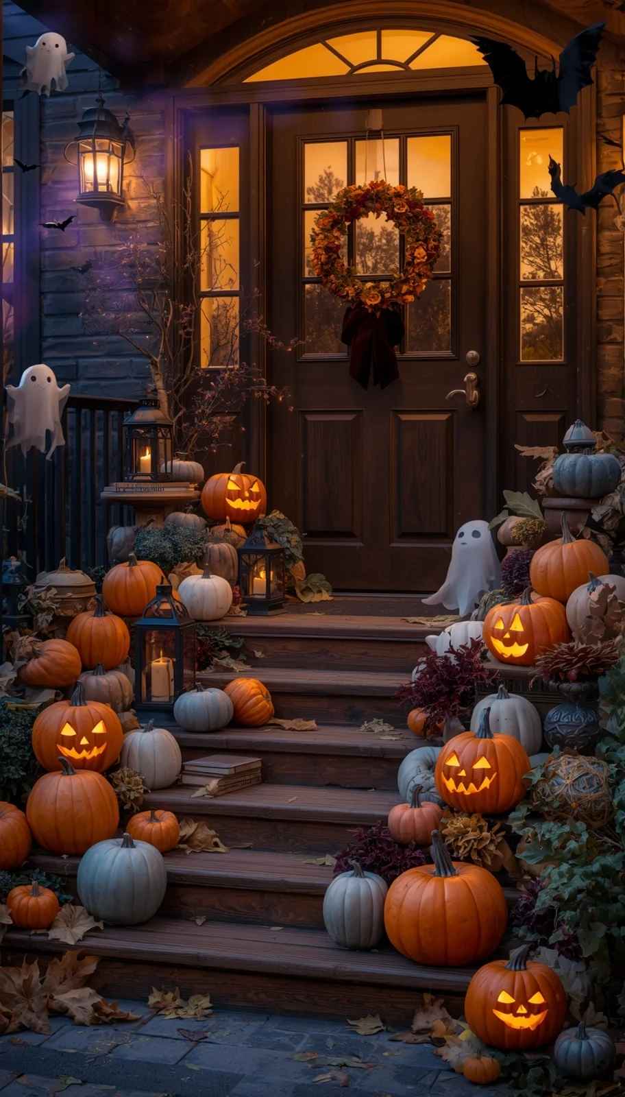 Layered Pumpkin Display for Halloween Decor Ideas for Front Porch